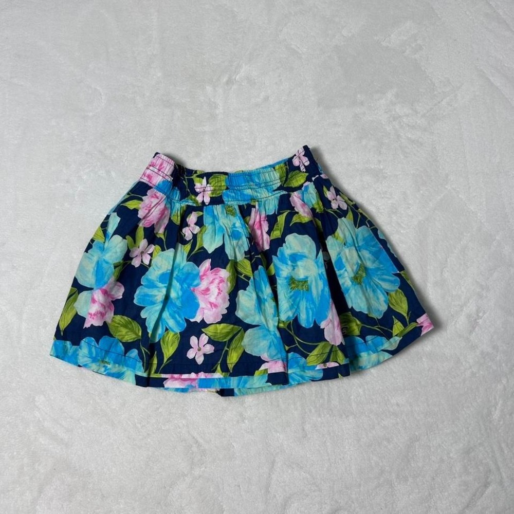 HOLLISTER Short Skirt Small Tropical Hawaiian Blue Floral Lined 100% Cotton Y2K